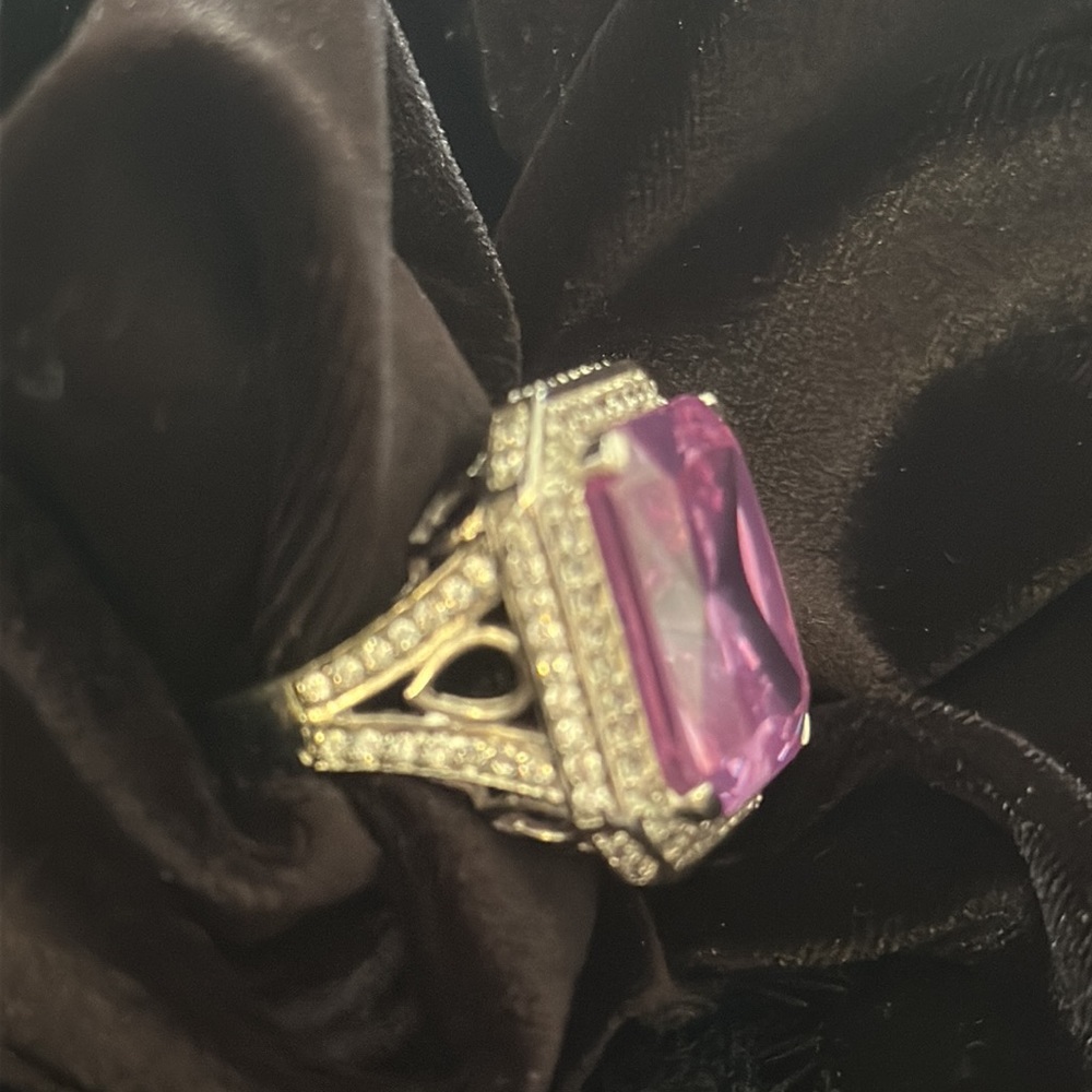 - Lavender With White Rhinestones Large  Costume Ring